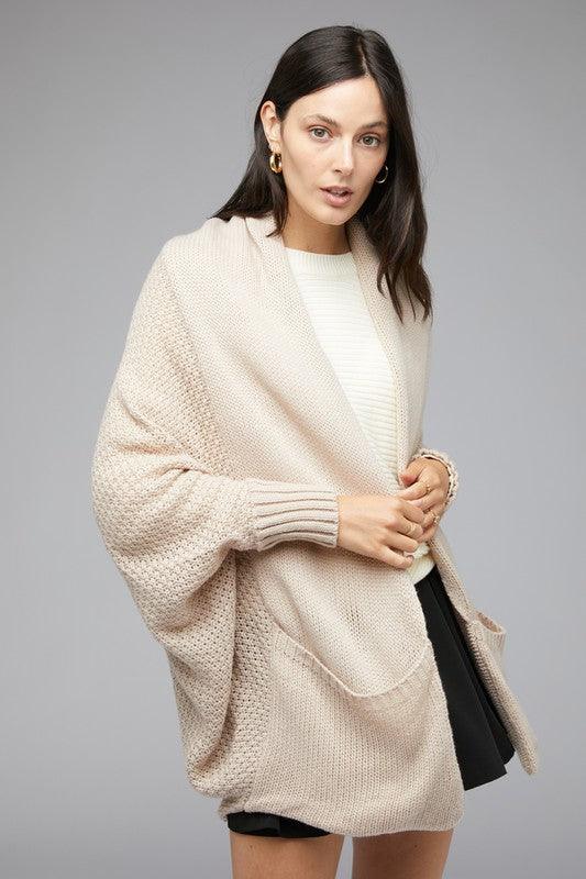 Pattern Knit Dolman Sleeve Solid Slouch Cardigan - Lucianne Boutique