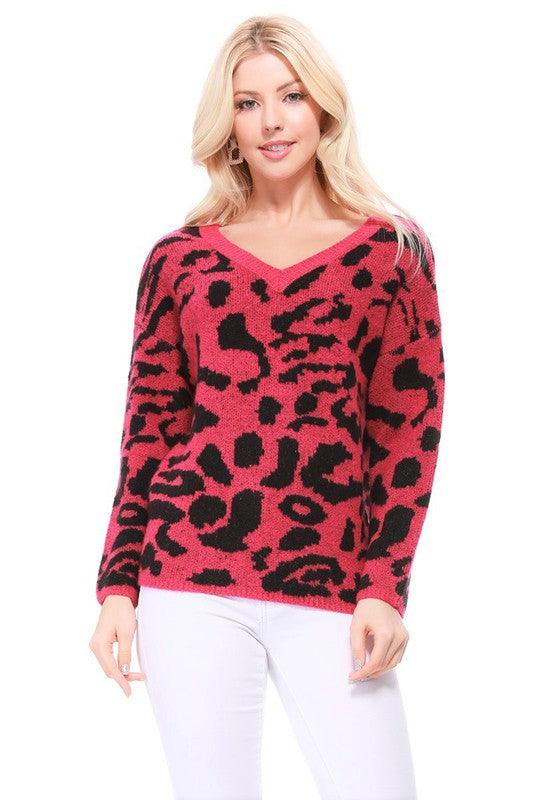 Leopard Pattern Jacquard Sweater Pull Over Top - Lucianne Boutique