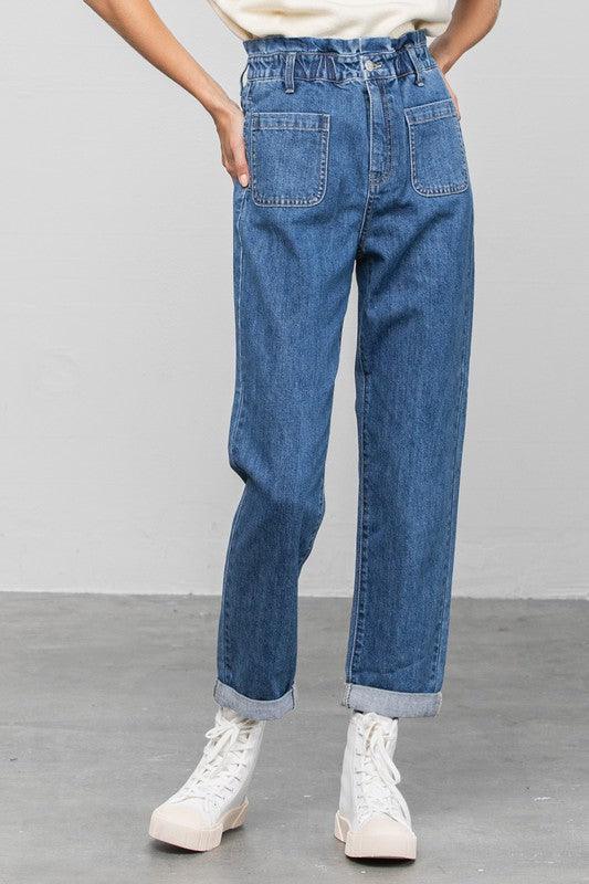 High Rise Paper Bag Waist Slouch Jeans - Lucianne Boutique