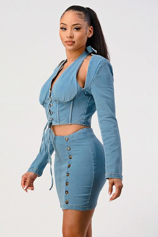 Denim top and skirt set - Lucianne Boutique