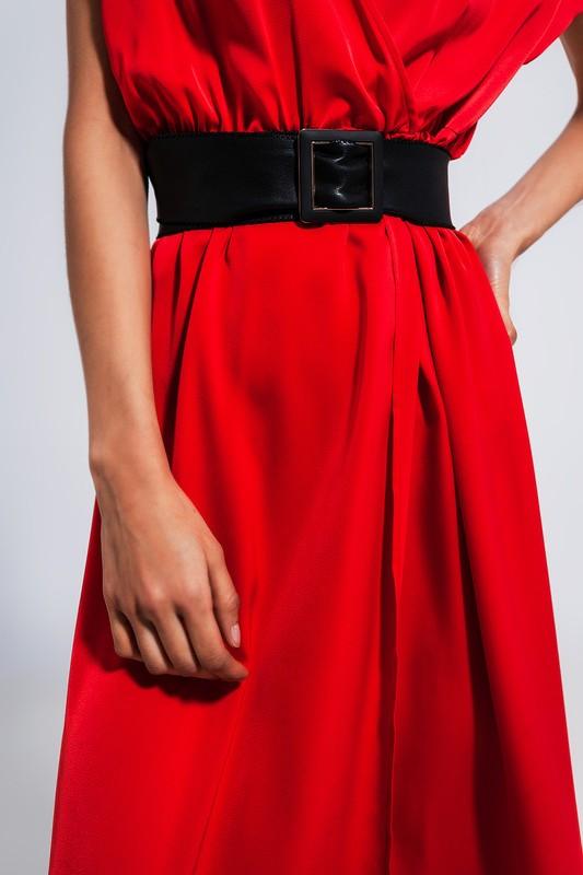 SHORT SLEEVE SATIN MAXI DRESS IN RED - Lucianne Boutique