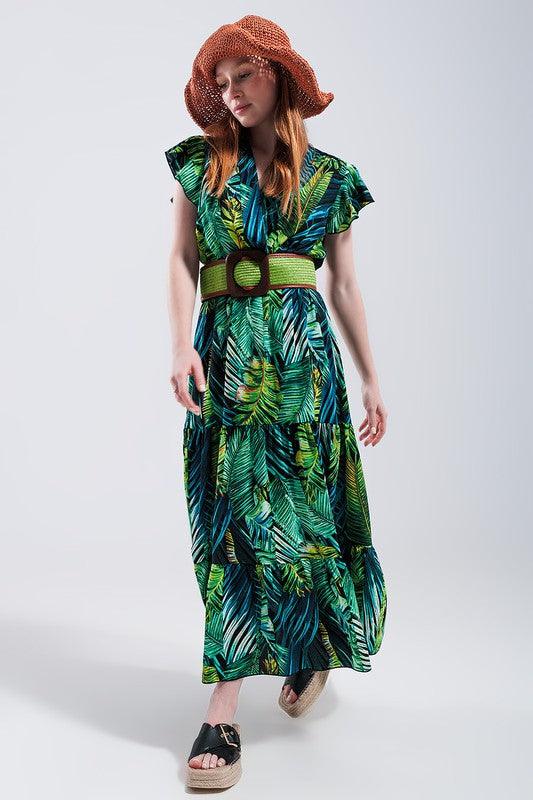 SHORT SLEEVE TIERED MIDI DRESS IN TROPICAL PRINT - Lucianne Boutique