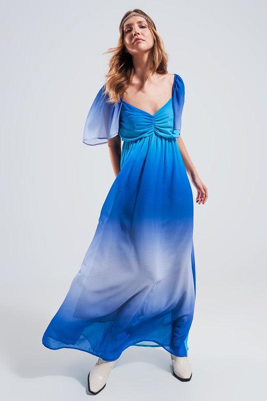 OMBRE SWEETHEART MAXI DRESS IN BLUE - Lucianne Boutique