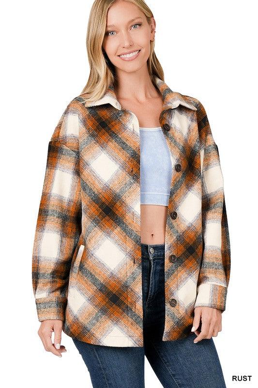 YARN DYED PLAID SHACKET WITH POCKETS - Lucianne Boutique