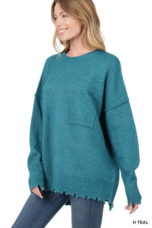DISTRESSED MELANGE OVERSIZED SWEATER - Lucianne Boutique