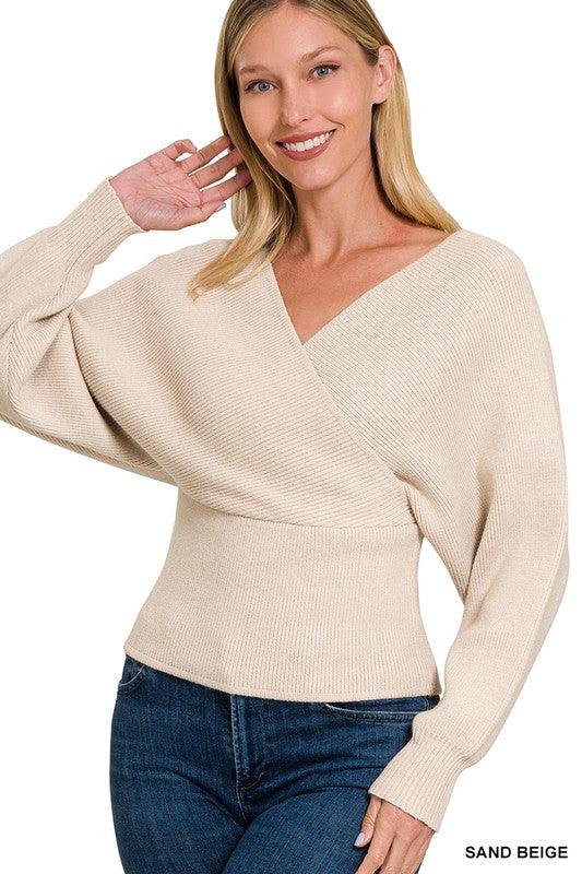 Viscose Cross Wrap Pullover Sweater - Lucianne Boutique