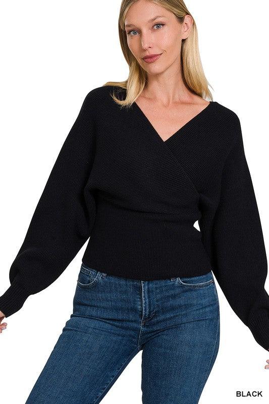 Viscose Cross Wrap Pullover Sweater - Lucianne Boutique