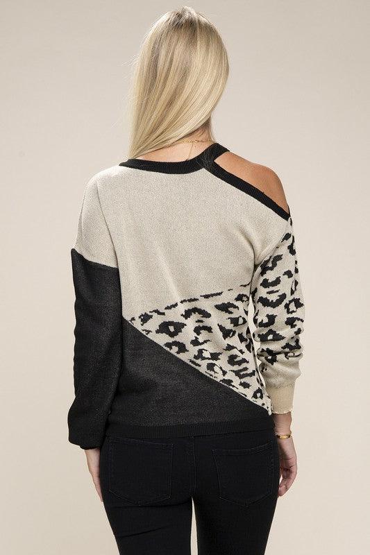 Leopard Print Color Block Sweater - Lucianne Boutique