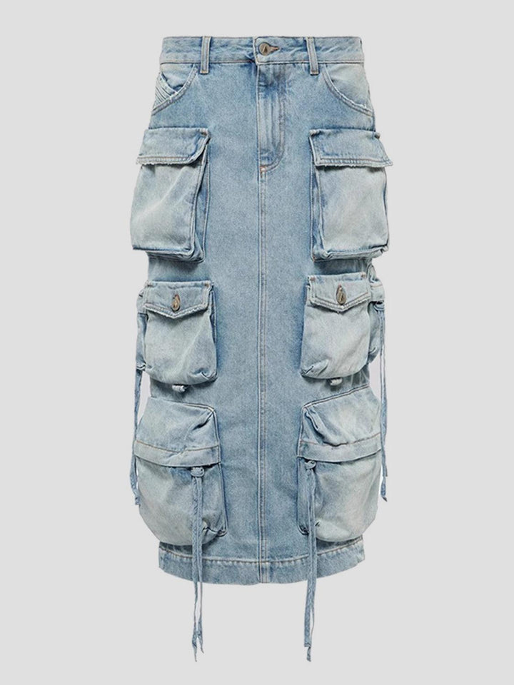 Slit Midi Denim Skirt with Pockets - Lucianne Boutique