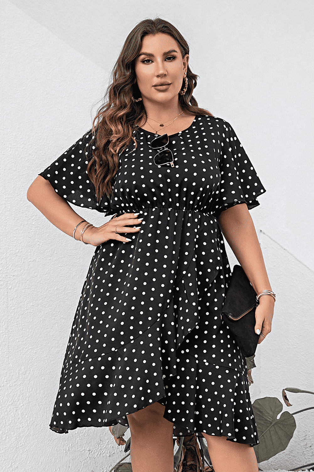 Plus Size Polka Dot Flutter Sleeve Dress - Lucianne Boutique