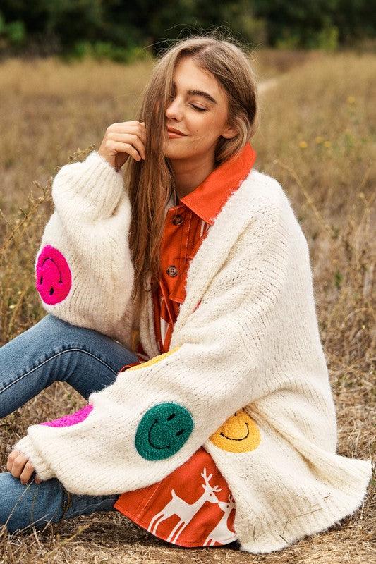 The Fuzzy Smile Long Bell Sleeve Knit Cardigan - Lucianne Boutique