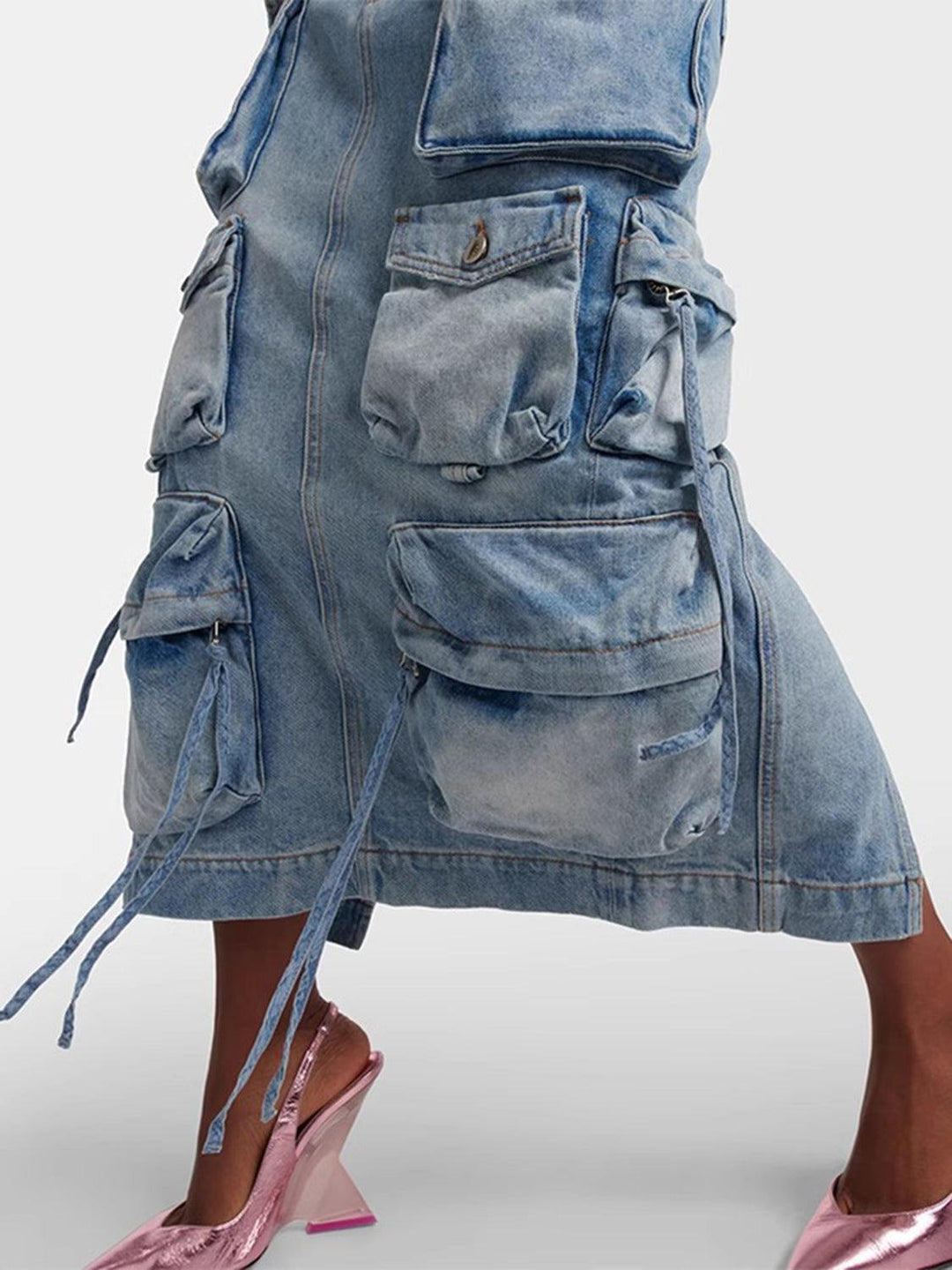 Slit Midi Denim Skirt with Pockets - Lucianne Boutique