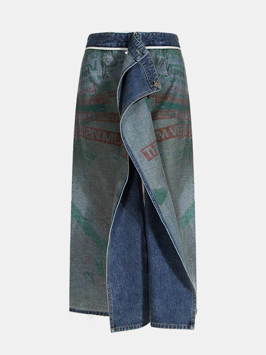 Reversible Slit Printed Midi Denim Skirt - Lucianne Boutique
