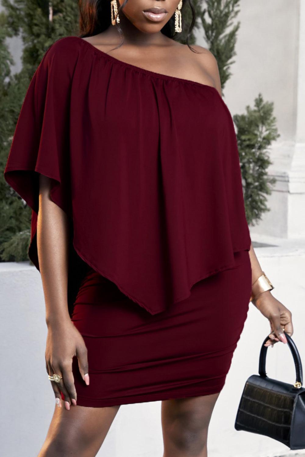 Plus Size One-Shoulder Half Sleeve Mini Dress - Lucianne Boutique