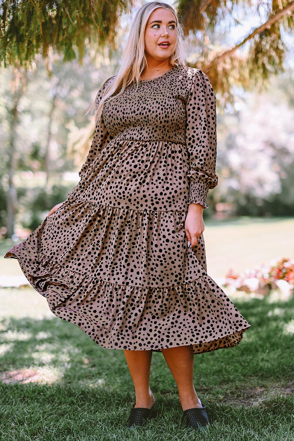 Plus Size Animal Print Smocked Tiered Dress - Lucianne Boutique
