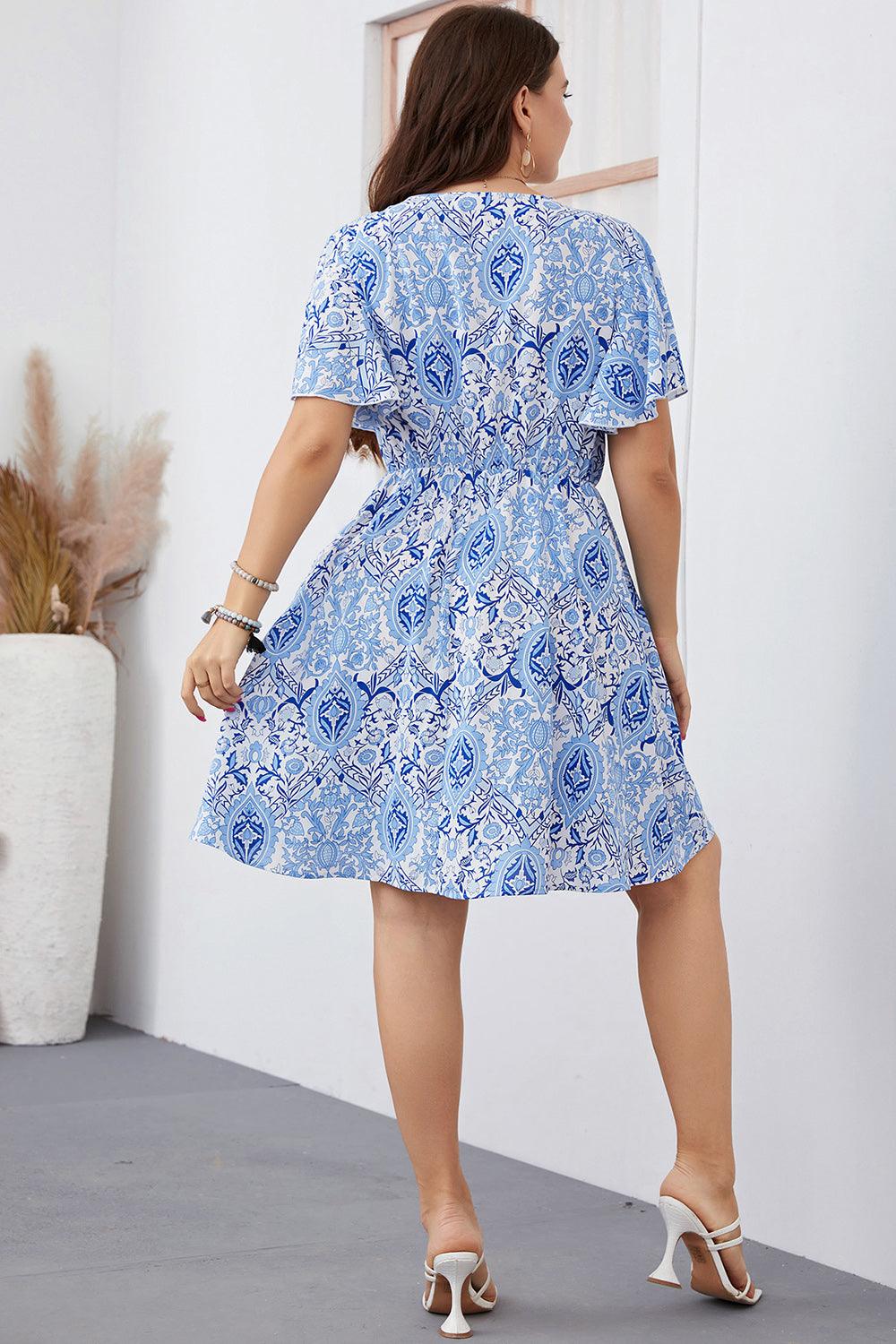 Plus Size Surplice Neck Flutter Sleeve Dress - Lucianne Boutique