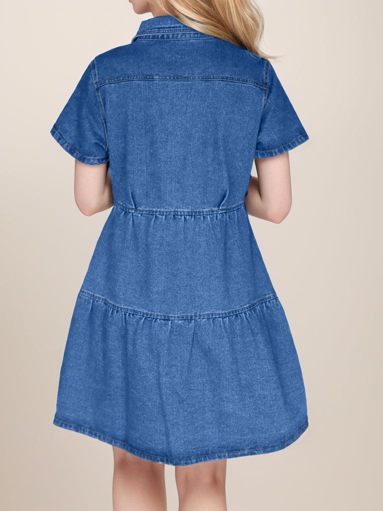 Button Up Short Sleeve Denim Dress - Lucianne Boutique