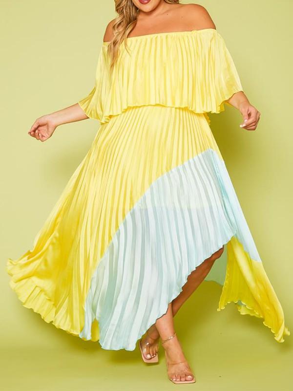 Plus Size Two Tone Pleated Asymmetrical Maxi Dress - Lucianne Boutique