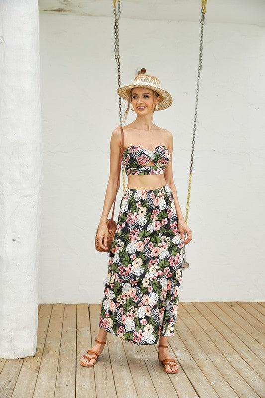 Women's 2Pcs Floral Long Skirt Set - Lucianne Boutique
