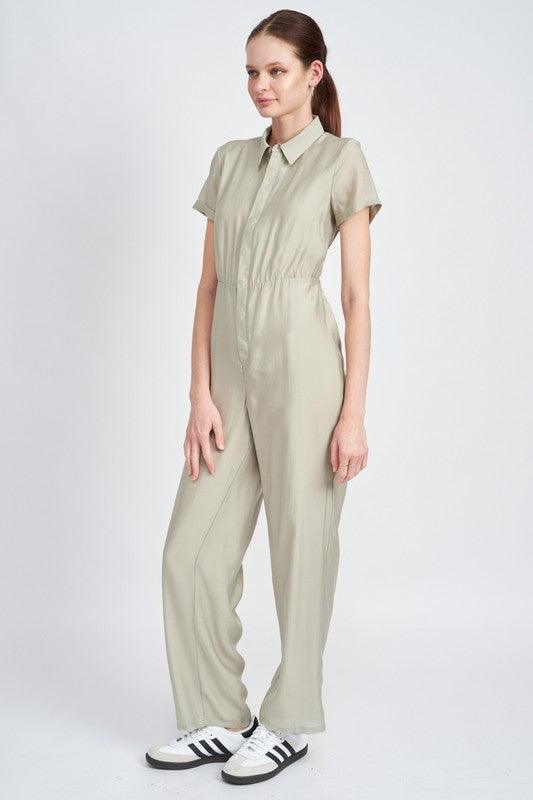 SHORT SLEEVE JUMPSUIT WITH OPEN BACK - Lucianne Boutique