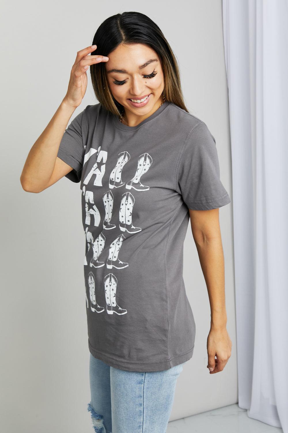 mineB Full Size Y'ALL Cowboy Boots Graphic Tee - Lucianne Boutique