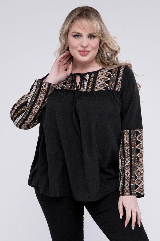 Tie Neck Patchwork Blouse - Lucianne Boutique