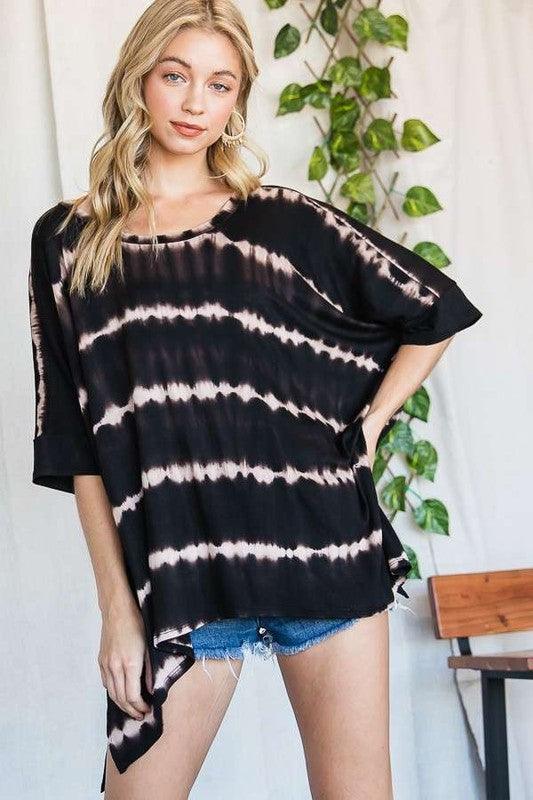 STRIPED TIE DYE ROUND NECK TUNIC - Lucianne Boutique