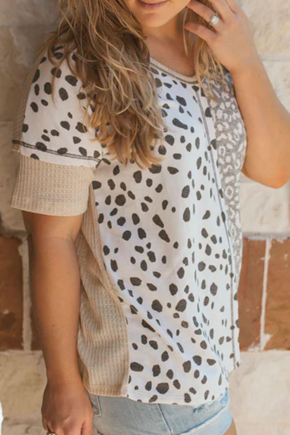 Plus Size Leopard V-Neck Short Sleeve T-Shirt - Lucianne Boutique
