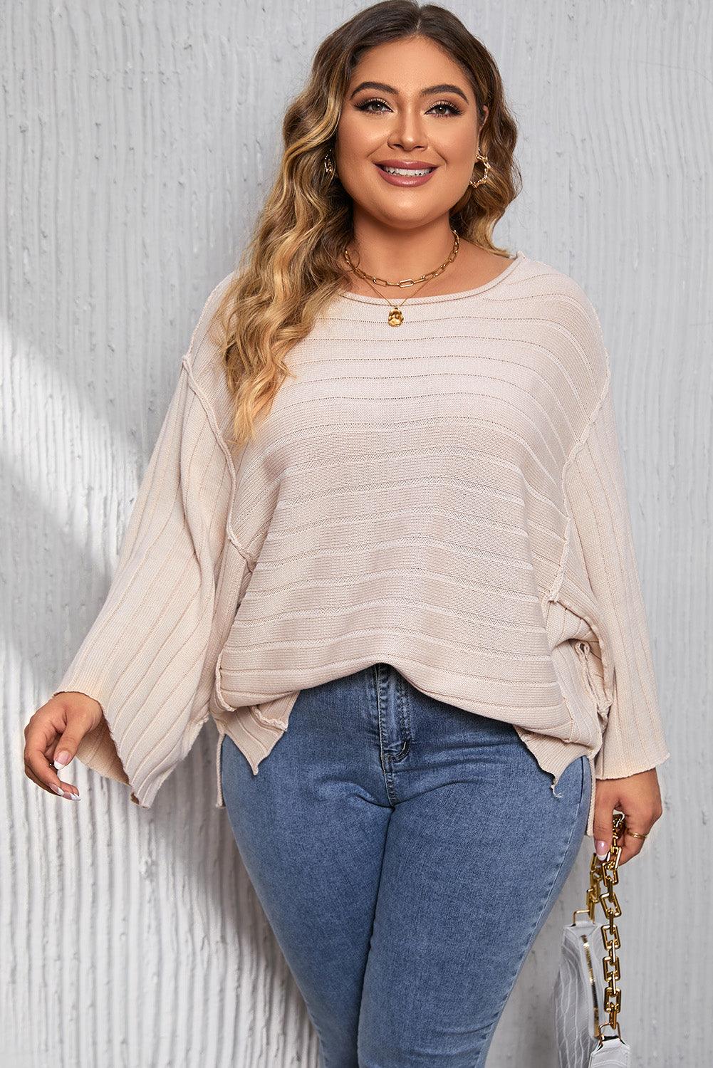 Plus Size Round Neck Exposed Seam T-Shirt - Lucianne Boutique