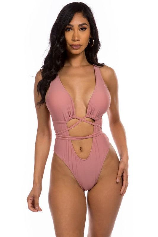 ONE-PIECE OPEN CUT FRONT WITH STRING WRAPPING - Lucianne Boutique
