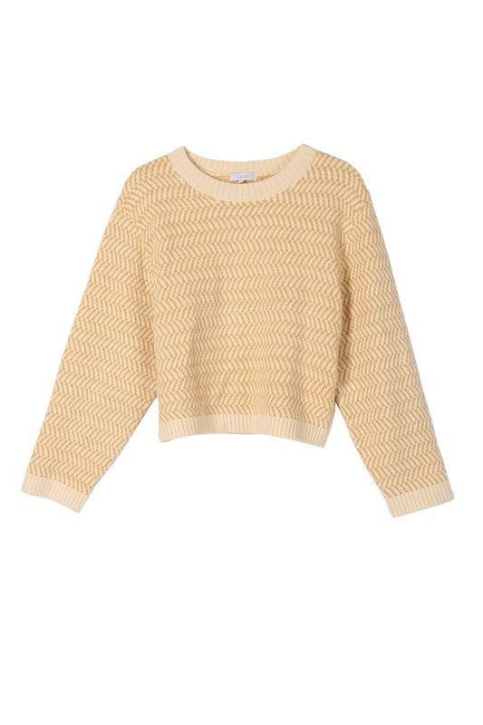 Herringbone Pattern Crew Neck Sweater - Lucianne Boutique