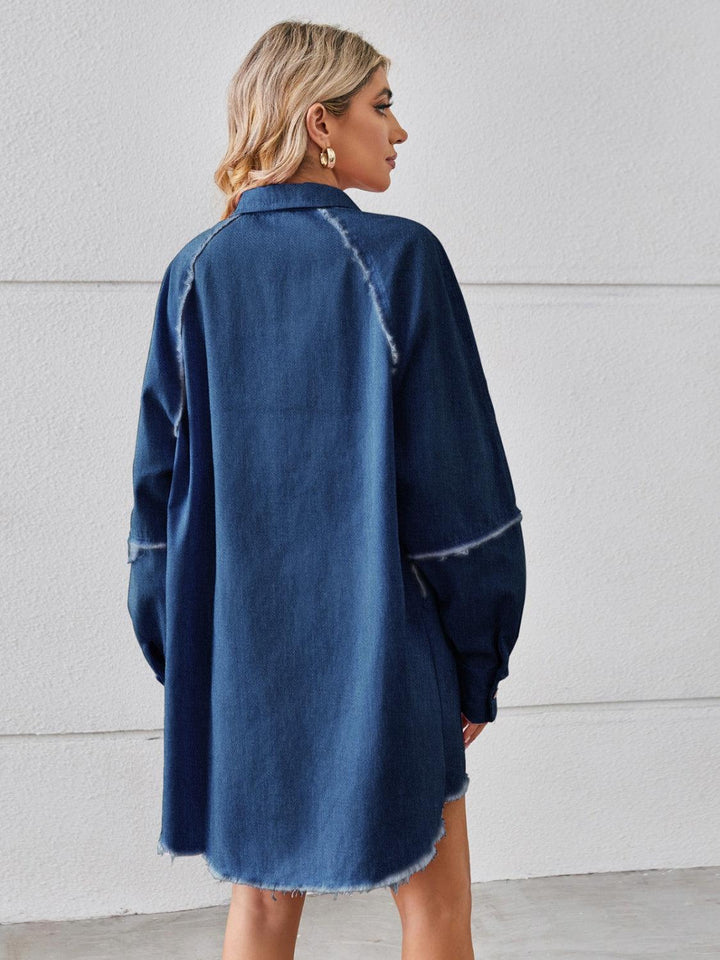 Raw Hem Button Up Denim Dress - Lucianne Boutique