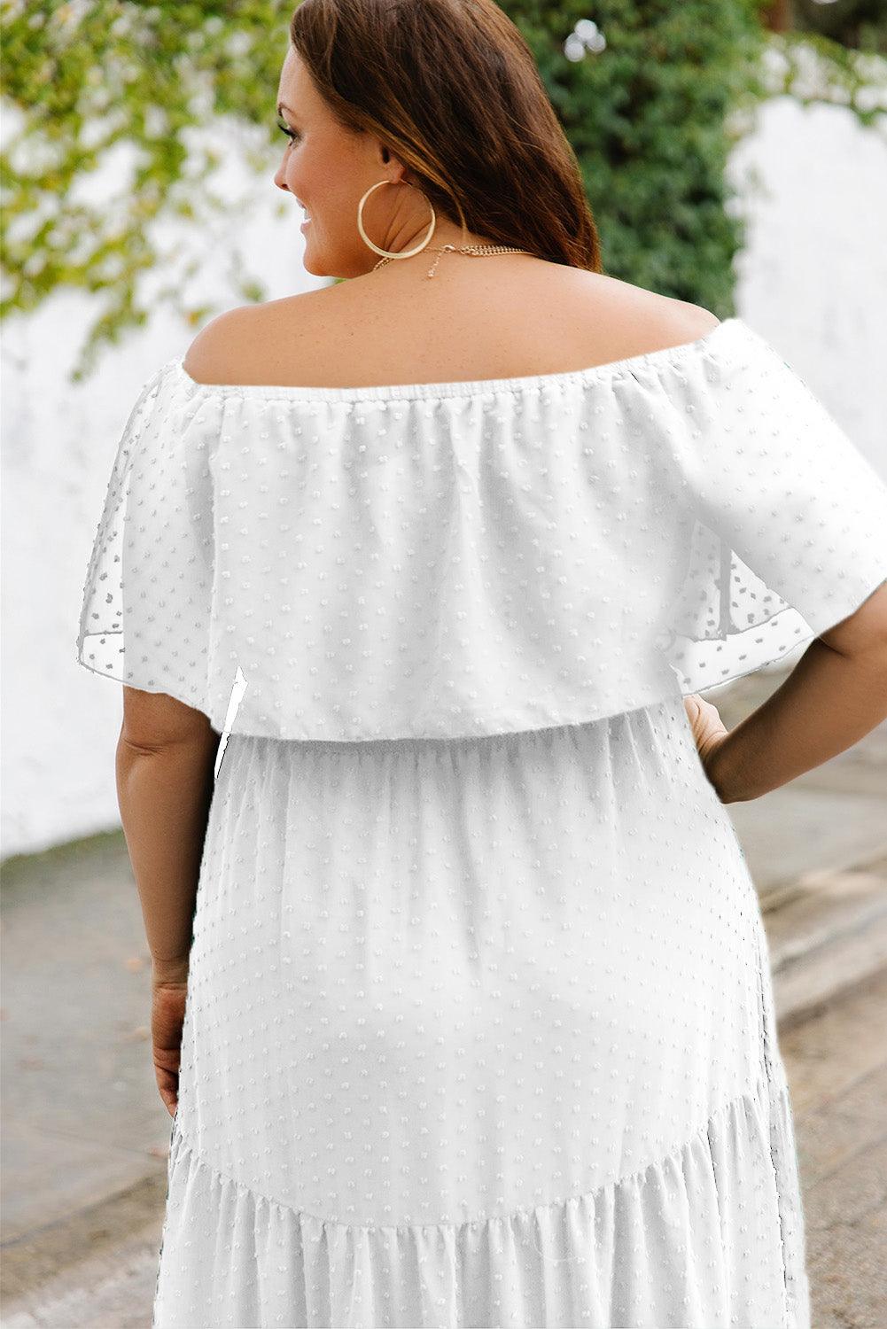 Plus Size Swiss Dot Off-Shoulder Tiered Dress - Lucianne Boutique