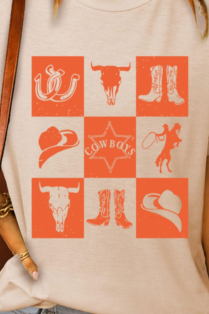COWBOYS Round Neck Short Sleeve T-Shirt - Lucianne Boutique