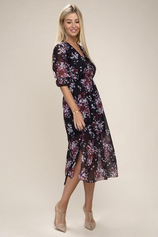 Floral Print V Neck Maxi Dress - Lucianne Boutique
