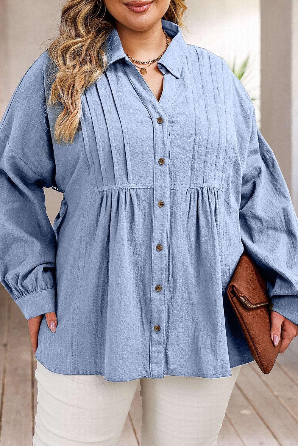 Plus Size High-Low Button Up Dropped Shoulder Shirt - Lucianne Boutique