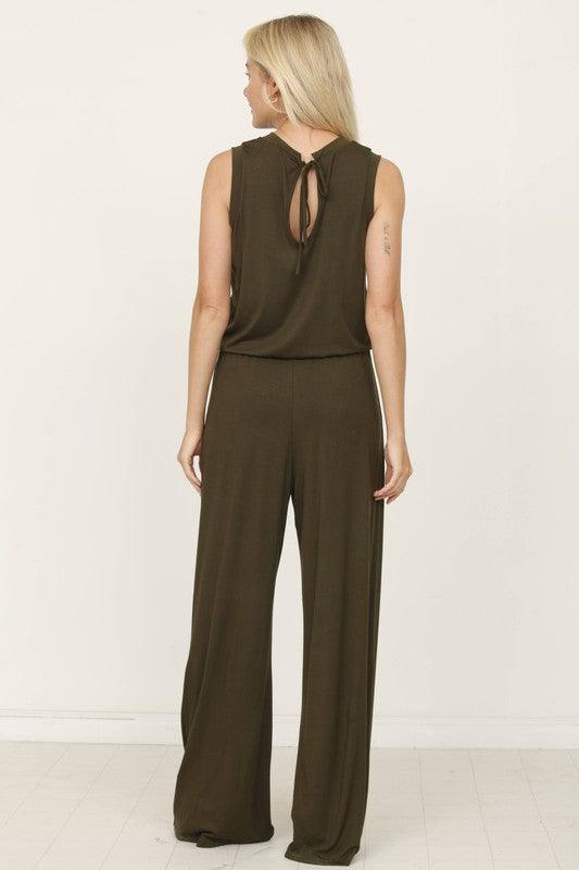 plus solid draw string pocket jumpsuit - Lucianne Boutique