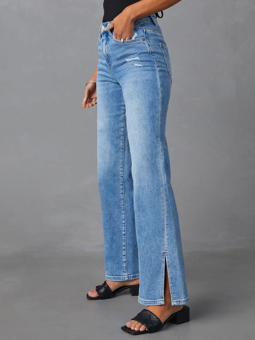 Slit Buttoned Jeans with Pockets - Lucianne Boutique