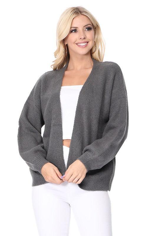 Bubble Bell Sleeve Chunky Open Sweater Cardigan - Lucianne Boutique