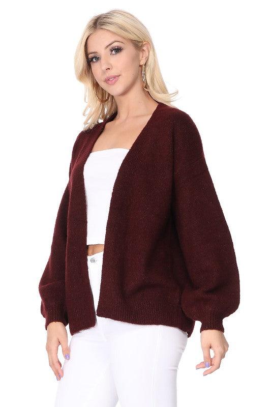 Bubble Bell Sleeve Chunky Open Sweater Cardigan - Lucianne Boutique