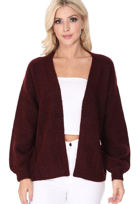 Bubble Bell Sleeve Chunky Open Sweater Cardigan - Lucianne Boutique