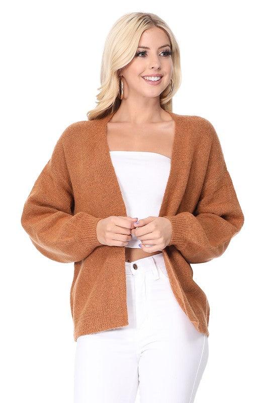 Bubble Bell Sleeve Chunky Open Sweater Cardigan - Lucianne Boutique