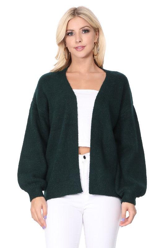 Bubble Bell Sleeve Chunky Open Sweater Cardigan - Lucianne Boutique