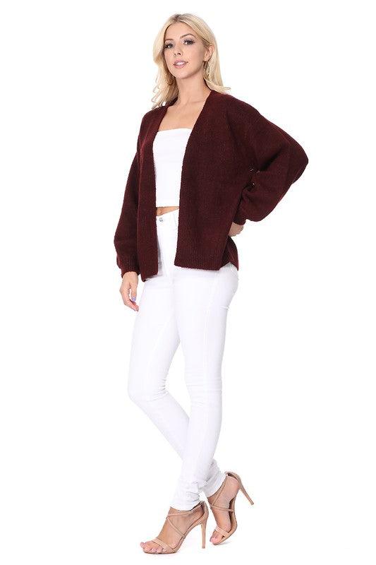 Bubble Bell Sleeve Chunky Open Sweater Cardigan - Lucianne Boutique