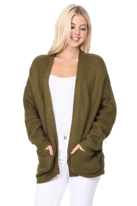 Chunky Waffle Knit Open Front Sweater Cardigan - Lucianne Boutique