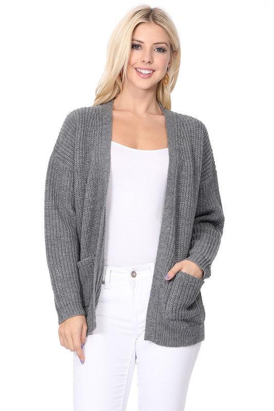 Chunky Waffle Knit Open Front Sweater Cardigan - Lucianne Boutique