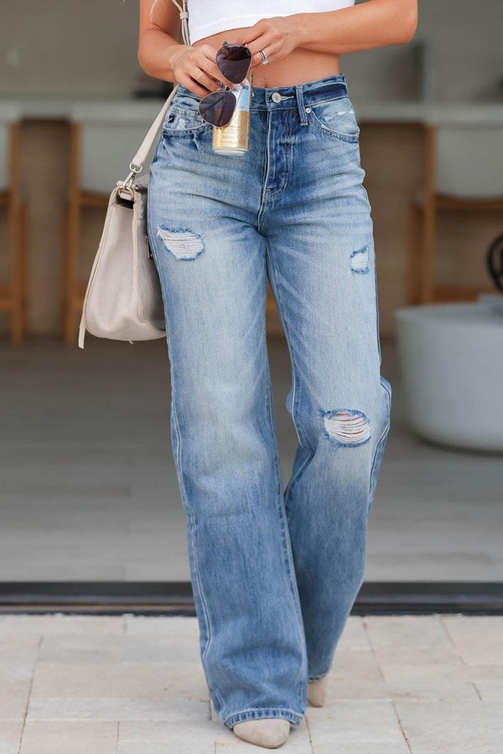 Distressed Straight Jeans with Pockets - Lucianne Boutique