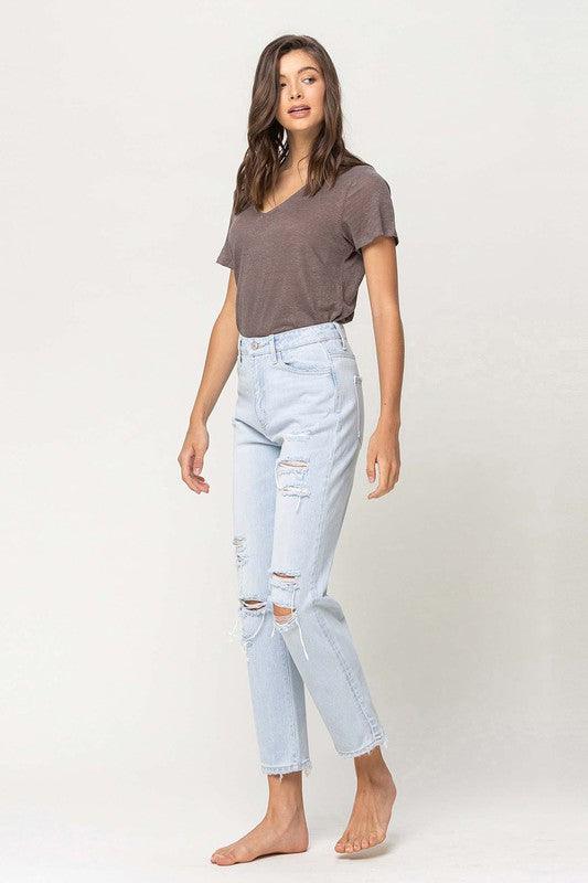 SUPER HIGH RISE DISTRESSED CROP STRAIGHT - Lucianne Boutique