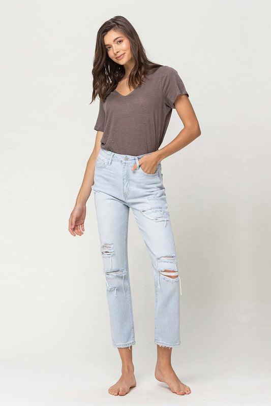 SUPER HIGH RISE DISTRESSED CROP STRAIGHT - Lucianne Boutique