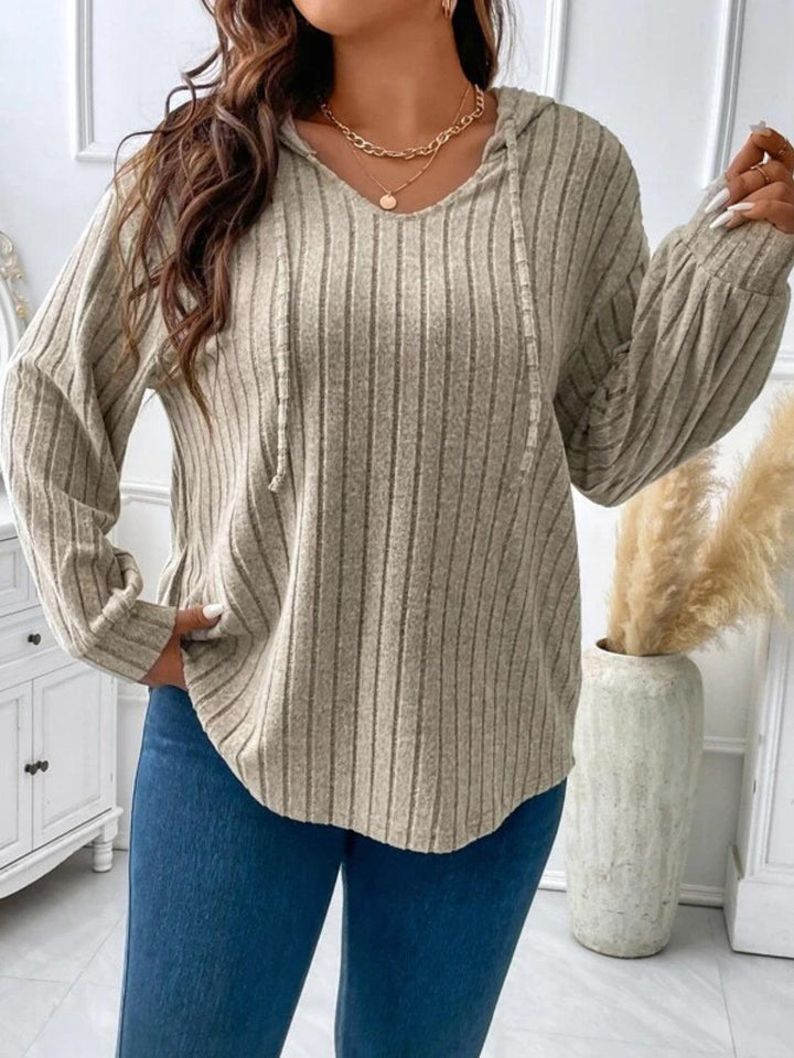 Plus Size Drawstring Dropped Shoulder Hooded T-Shirt - Lucianne Boutique